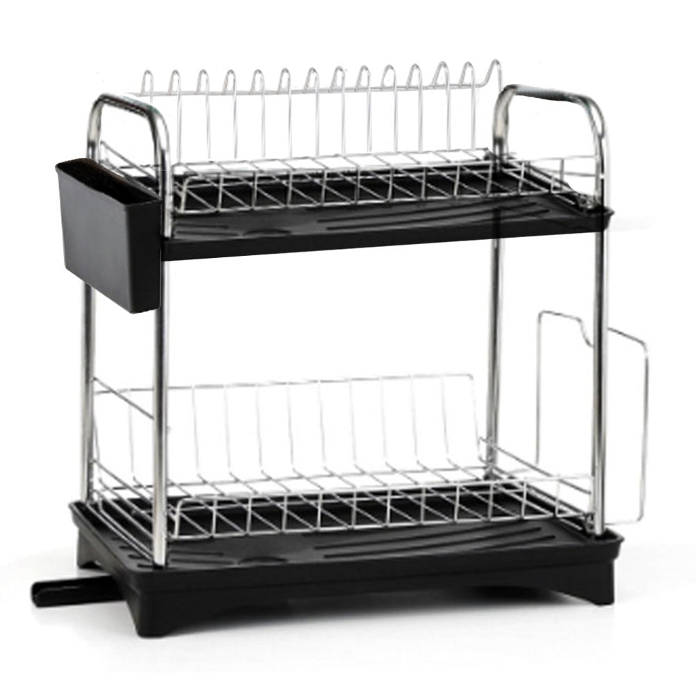 Livingandhome Black Metal Kitchen Dish Drainer Rack Draining Board with  Removable Drip Tray