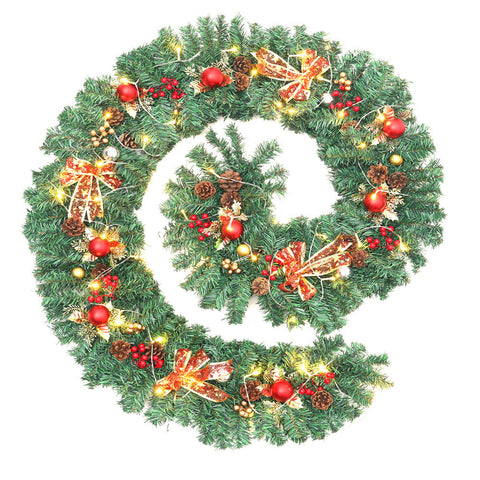 Livingandhome Artificial Plastic Christmas Garland with Battery-operated Lights, PM1148