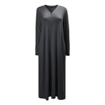 Cotton Button V-neck Long-Sleeve Nightdress, WO0699