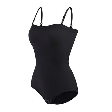 XL-size Black Nylon Bandeau Tummy Control Shapewear Bodysuit for Female, WO0220 (Ver.2)