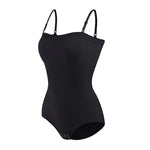 XL-size Black Nylon Bandeau Tummy Control Shapewear Bodysuit Tops for Female, WO0220