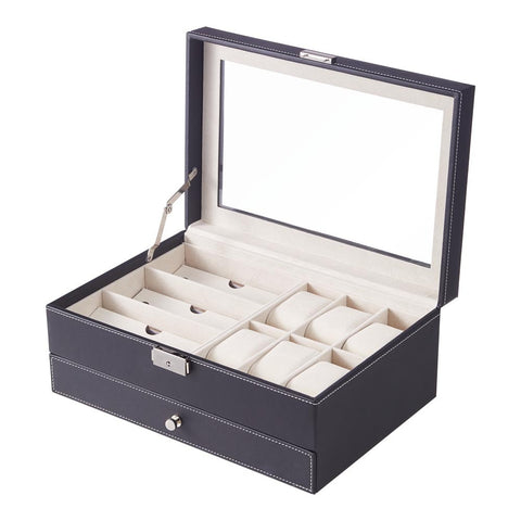 Black Synthetic Leather Jewellery Watch Storage Box, SO0044