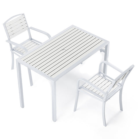 Livingandhome 120cm White Garden Dining Table and 2 Chairs Set, LG1019LG1028