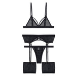 M-size Black Fashionable Lace 3 Piece Lingerie Set, WO0311 (Ver.2)