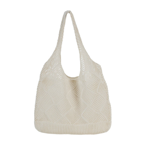 Cream Knitted Shoulder Bag Hollow Tote Bag Handbag, WO0215