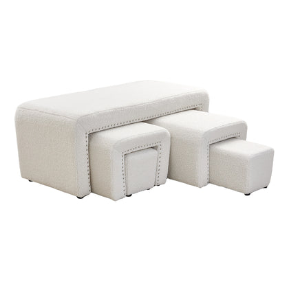 White Upholstered Teddy Fleece Ottoman Bench Set, ZH1696 (Ver.2)