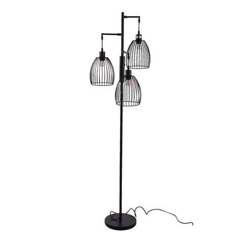 Black Modern Industrial Style 3-head Floor Lamp with Irregular Shade, FI1094 (Ver.2)