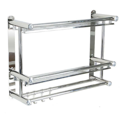 Livingandhome 2-Tier Wall Mounted Stainless Steel Bathroom Shelf with Towel Bars, SP2272