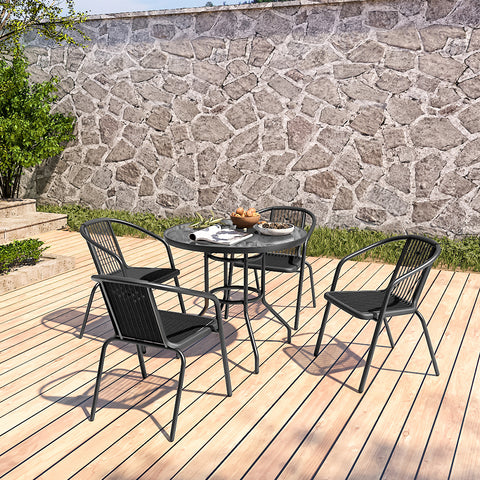 Outdoor Tempered Glass Garden Table with Four Rattan Chairs,LG0885LG0543