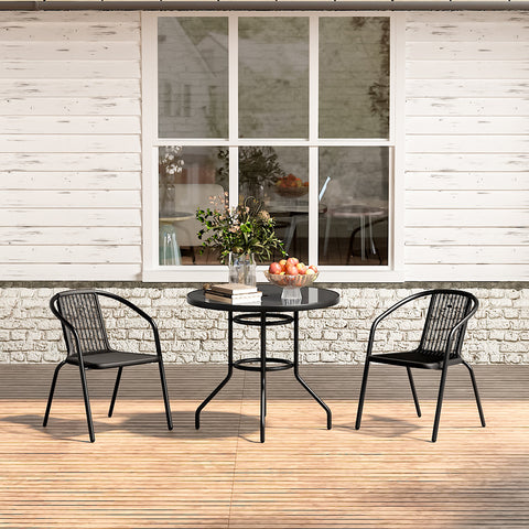 Outdoor Tempered Glass Garden Table with Two Rattan Chairs,LG0885LG0790