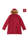 S Wine Red Winter Casual Zip-up Coat Jacket with Faux Fur Hood, WO0181(Ver.2)