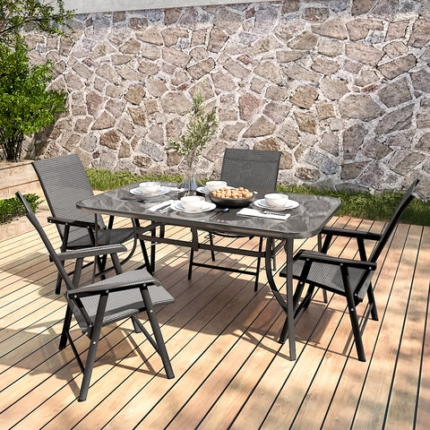 Outdoor Tempered Glass Coffee Table with Four Foldable Chairs,LG0890LG0542