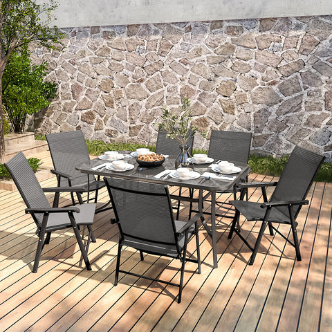 Outdoor Tempered Glass Garden Table with Six Foldable Chairs,LG0890LG0541LG0542