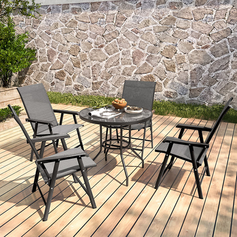 Outdoor Tempered Glass Garden Table with Four Foldable Chairs,LG0885LG0542