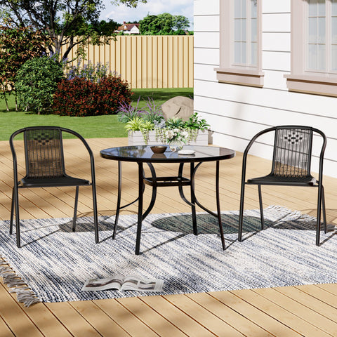 Outdoor Tempered Glass Garden Table with Two Rattan Chairs,LG0887LG0790