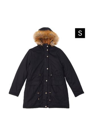 S Black Winter Casual Zip-up Coat Jacket with Faux Fur Hood, WO0171(Ver.2)