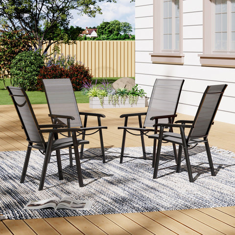 Four Fabric Foldable Chairs with Glass Garden Table,LG0542LG0788