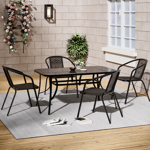 Outdoor Tempered Glass Garden Table with Four Rattan Chairs,LG0890LG0792