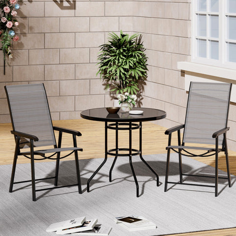 Outdoor Tempered Glass Garden Table with Two Foldable Chairs,LG0885LG0541