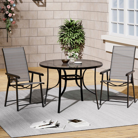 Outdoor Tempered Glass Garden Table with Two Foldable Chairs,LG0887LG0541