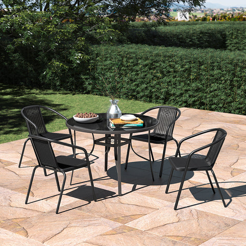 Outdoor Tempered Glass Garden Table with Four Rattan Chairs,LG0887LG0543