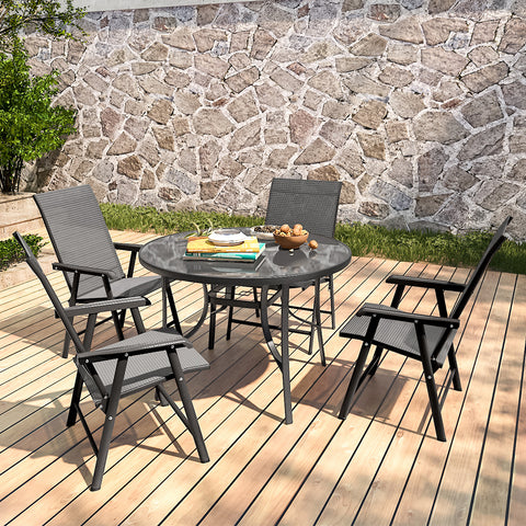 Outdoor Tempered Glass Garden Table with Four Foldable Chairs,LG0887LG0542