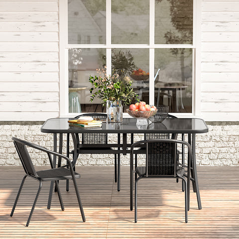 Outdoor Tempered Glass Garden Table with Four Rattan Chairs,LG0890LG0543