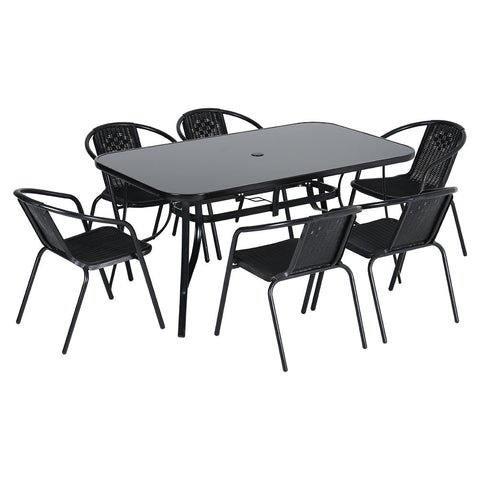 Outdoor Tempered Glass Garden Table with Six Rattan Chairs,LG0890LG0791LG0792