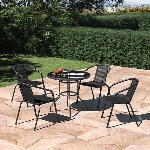 Outdoor Tempered Glass Garden Table with Four Rattan Chairs,LG0885LG0792