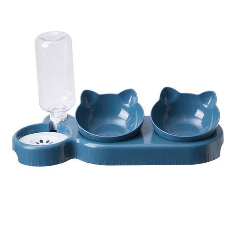 Pet Feeder 15°Tilt 3-in-1 Cat Double Food Bowls with Automatic Water Bottle Bowl , CW0033