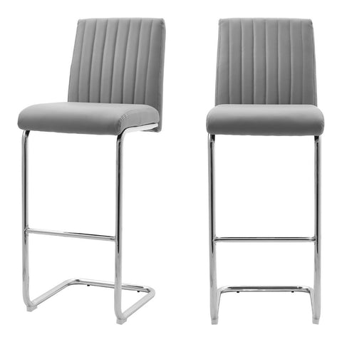 Livingandhome 2 Pcs Grey PU Bar Stools with Backrest, FA0304