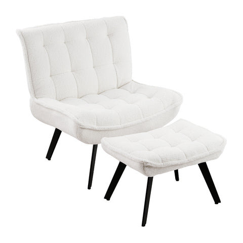 White Velvet Accent Chair Footstool Set Single Seat Relax Sofa Home Decor, XY0456 (Ver.2)