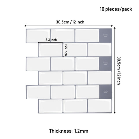 10Pcs Peel and Stick 1.2mm Backsplash Tiles, SW0888 (Ver. 2)