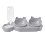 Pet Feeder 15°Tilt 3-in-1 Cat Double Food Bowls with Automatic Water Bottle Bowl , CW0034 (Ver.2)