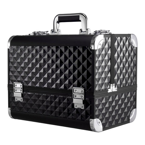 Black Makeup Box Professional Cosmetic Organizer Aluminum Storage Box with 6 Trays, SO0161 (Ver.2)