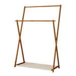 Bamboo Double Rod Clothes Rack with Hooks, LY0157