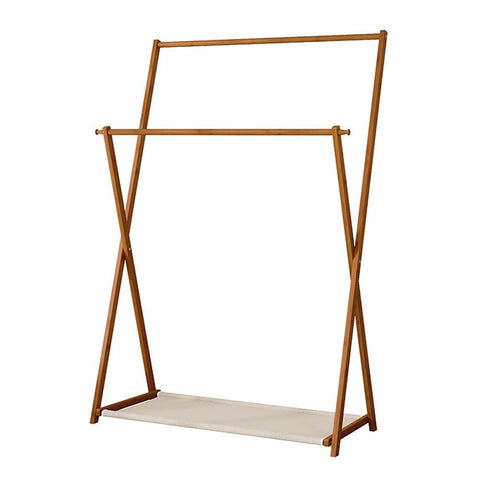 Bamboo Double Rod Clothes Rack with Hooks, LY0157 (Ver.2)