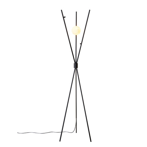 E27 1-Light Moon Lampshade Black Tripod Floor Lamp Corner Standing Light, FI1204 (Ver.2)