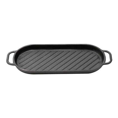 Black Oval Cast Iron Grill Pan with Handles, WB0142