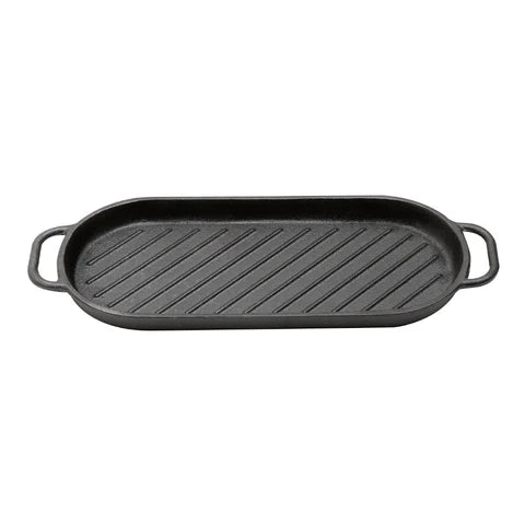 Black Oval Cast Iron Grill Pan with Handles, WB0142(Ver.2)