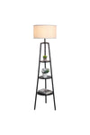 Livingandhome Round Shelf Floor Lamp with Fabric Lampshade, FI0994