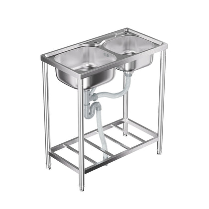 201 Stainless Steel 2 Compartments Commercial Sink, AI1595 (Ver.2)