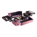 Pink Makeup Box Professional Cosmetic Organizer Aluminum Storage Box with 6 Trays, SO0162