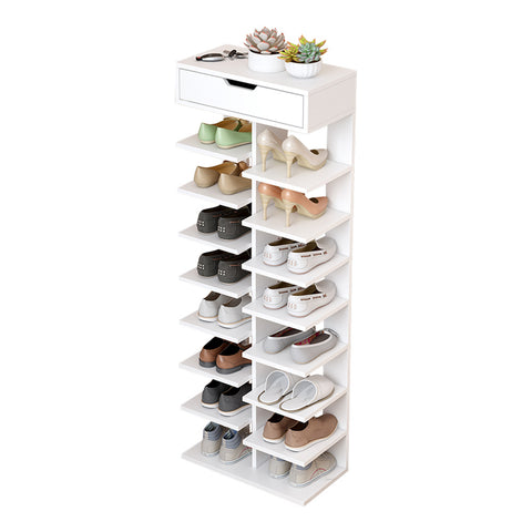 9 Tier Shoe Rack with Drawer Organizer Storage Shelf Hallway Shoe Rack, LY0120 (Ver.2)