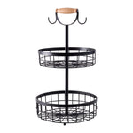 2-Tier Fruit Basket with Hangers and Wooden Handle, KT0147