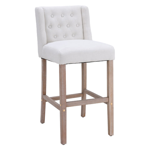 Livingandhome Rustic Set of 2 Bar Stools Linen Tufted with Wood Legs, ZH1426