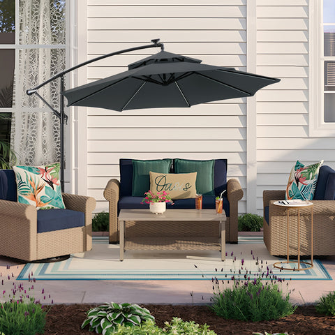 Double-Top Lighted Cantilever Parasol with Cement Umbrella Stand, LG1266LG1272