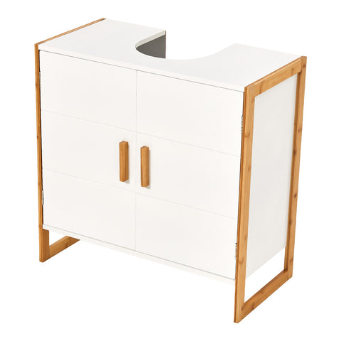 Dual-door Bamboo Frame MDF Bathroom Under Sink Cabinet, FI0871(Ver.2)