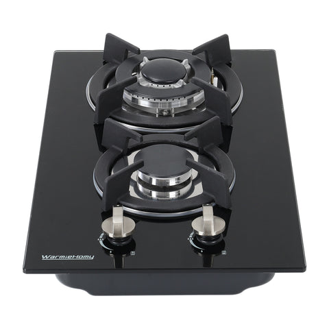 Livingandhome Black Tempered Glass 2-Burner Gas Cooktop, FI0437