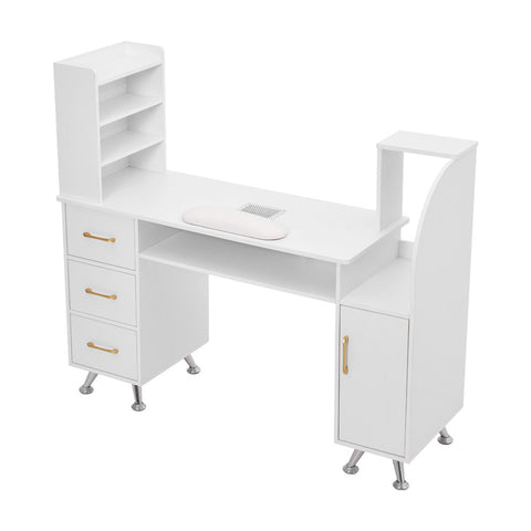 Manicure Table with Dust Collector, Wrist Cushion and Sleek White Design, DM0883DM0884